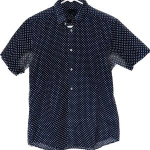H&M Button down Slim fit Short sleeve Navy/White Polkadot shirt